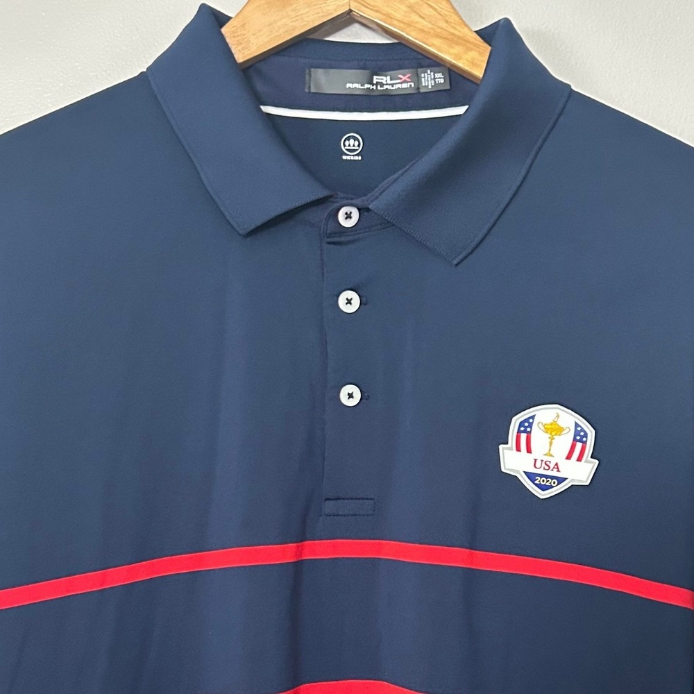 RLX Ralph Lauren Shirt Men XXL Navy Ryder Cup USA 2020 Striped Golf Performance
